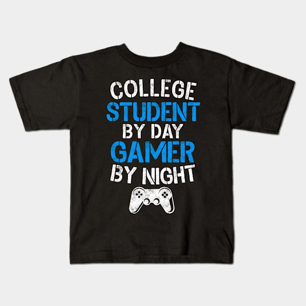 College Student By Day Gamer By Night Kids T-Shirt by stayilbee